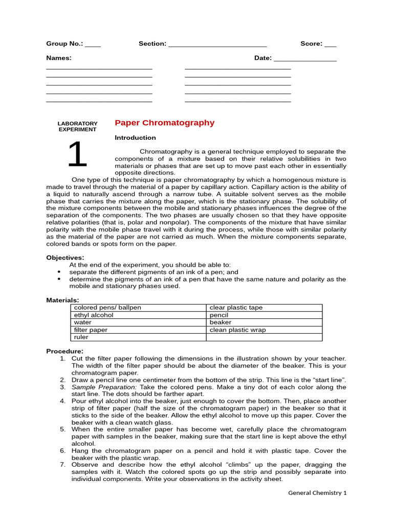 PETA 1 Paper Chromatography | PDF
