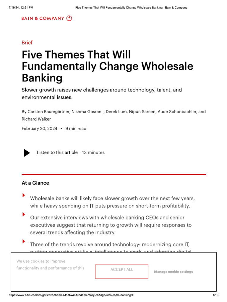 Global Wholesale Banking Bain | PDF