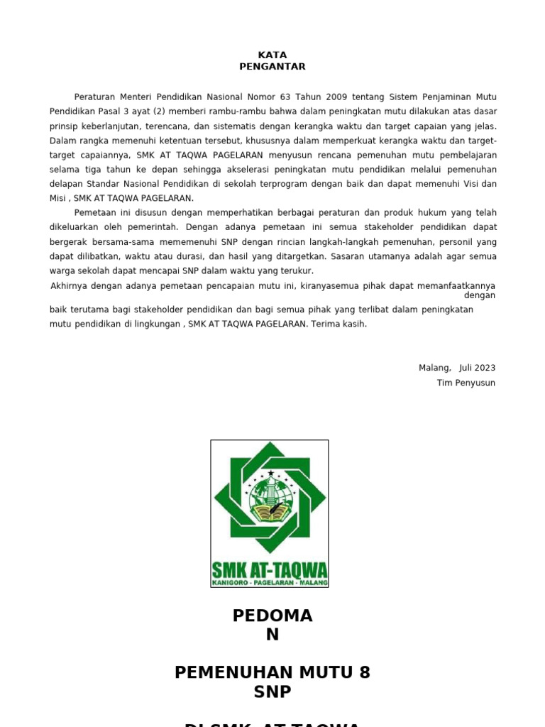 1-67234-69749-2023!07!23-Rancangan Penjamin Mutu SMK at Taqwa | PDF