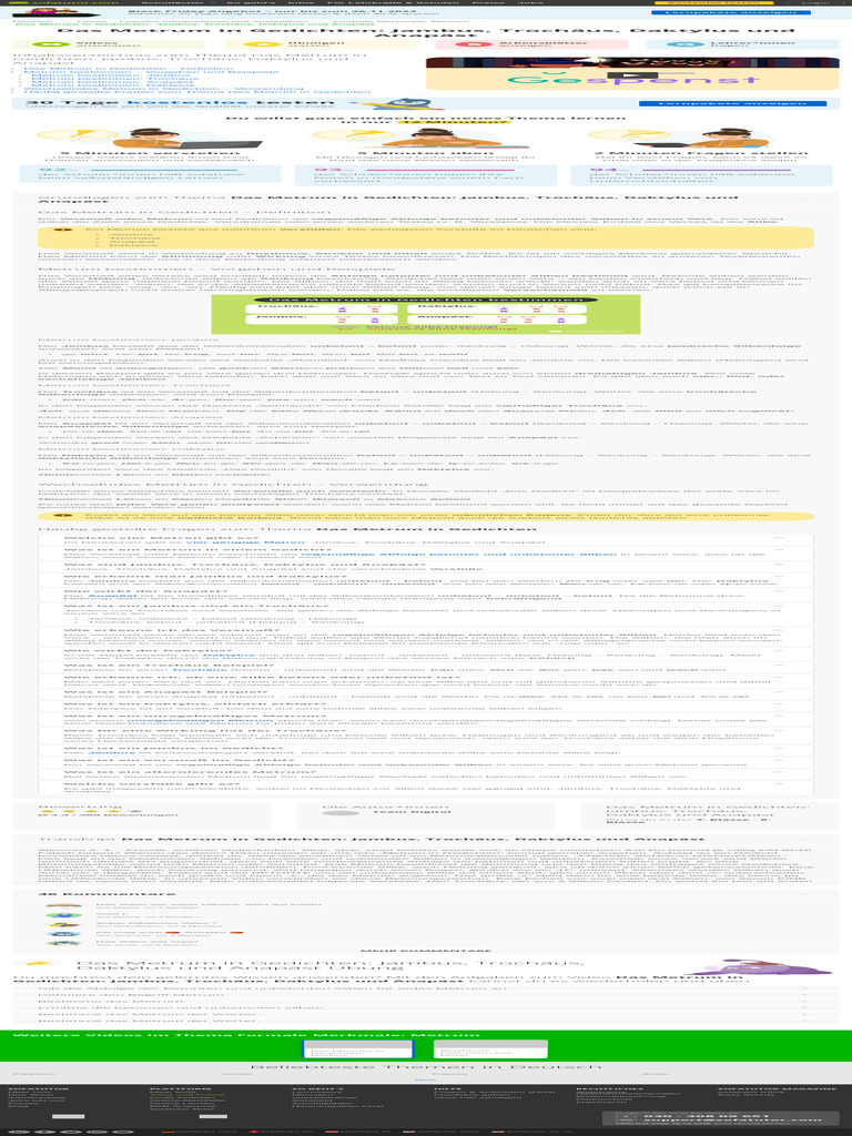Metrum Gedicht Versmaß + Versfuß Definition - Deutsch 7+8 Klasse | PDF