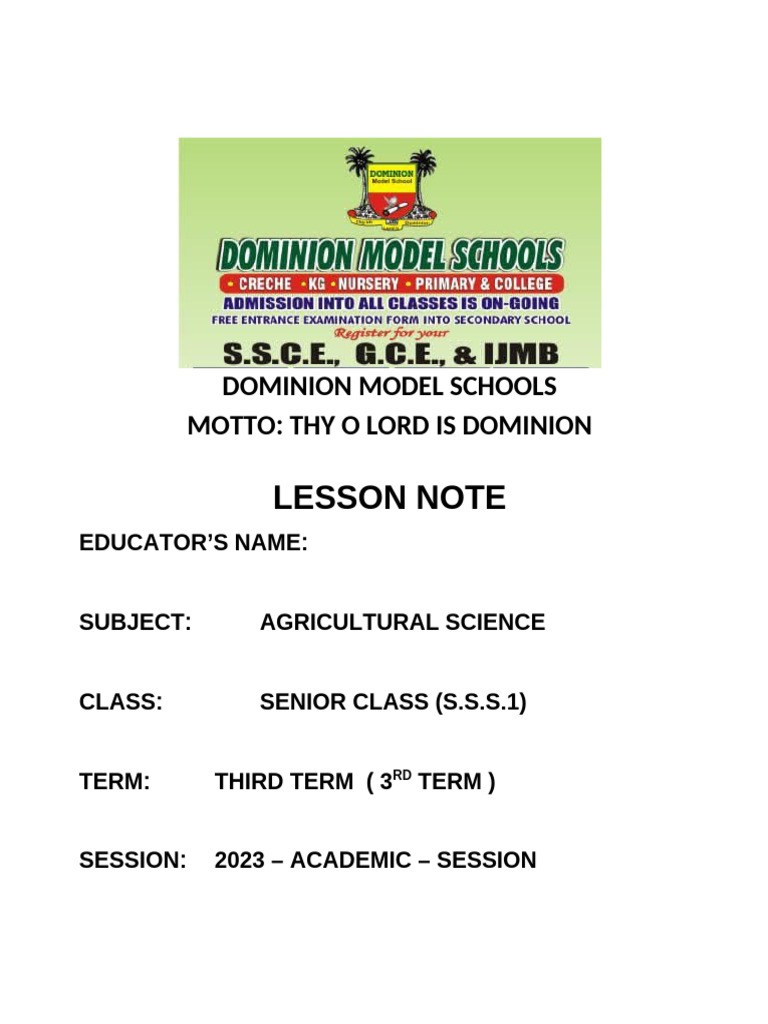 Agric Science Ss1 3rd Term Pdf