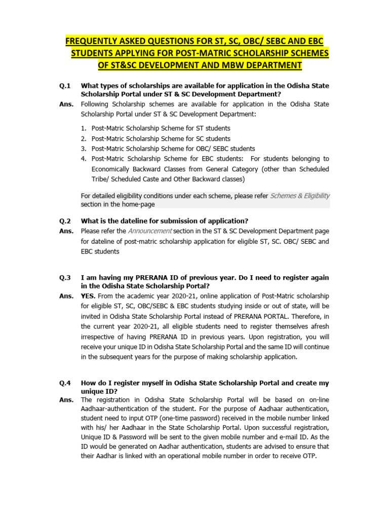 FAQ Student - ST&SC DEPT - OSSP | PDF
