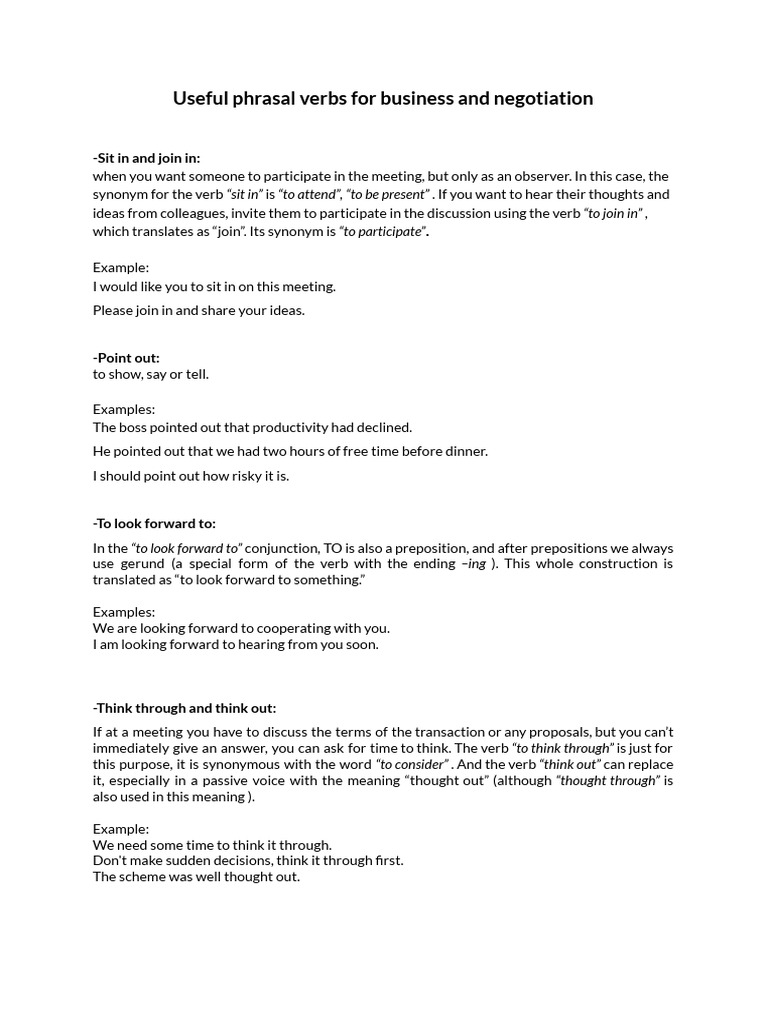 Useful Phrasal Verbs For Business and Negotiation | PDF