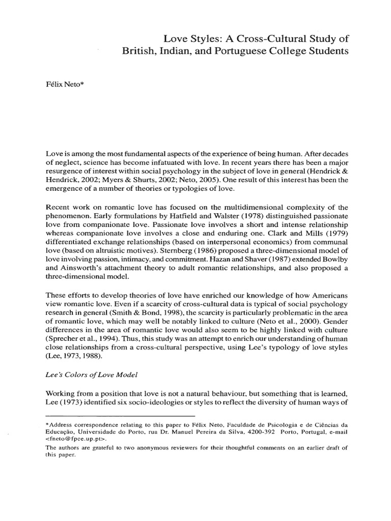 Love Styles Cross Cultural Study | PDF
