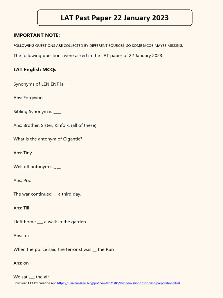 LAT Past Paper 22 January 2023 | PDF