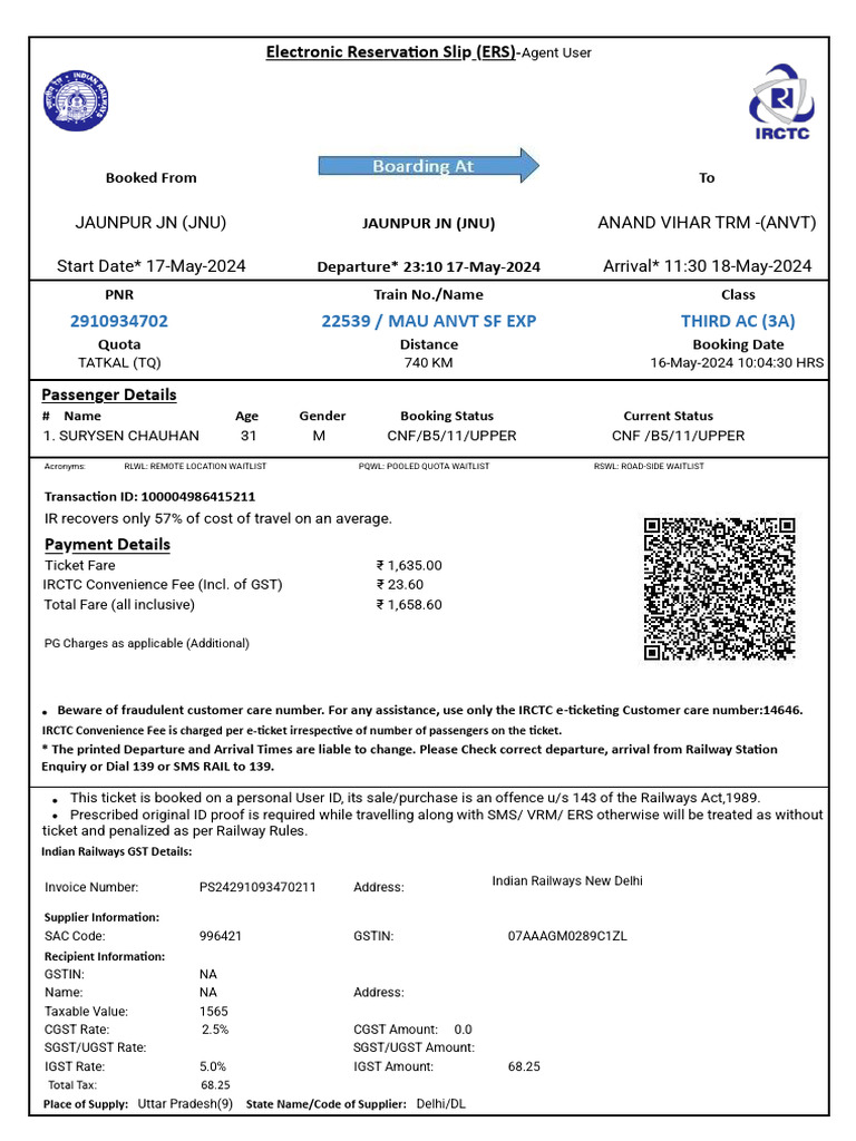 Mau Anvt SF Exp Third Ac (3A) | PDF