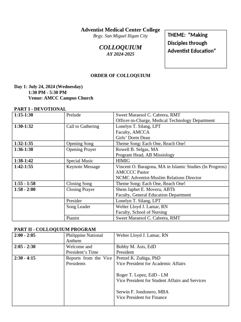 Colloquium Program 2024 | PDF