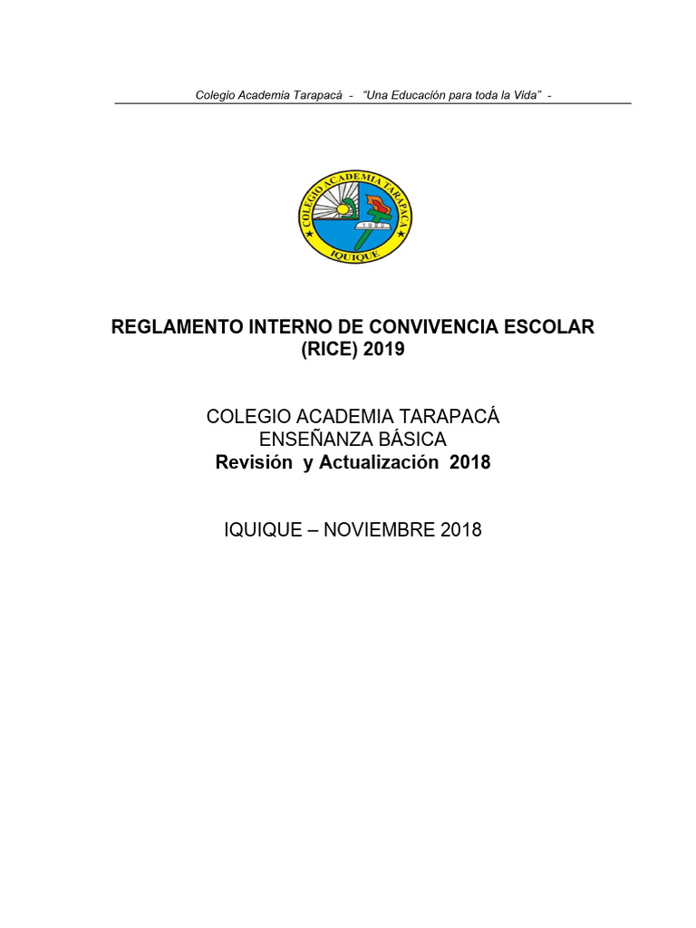 01 Rice Reglamento Interno de Convivencia Escolar (Dic2018) | PDF