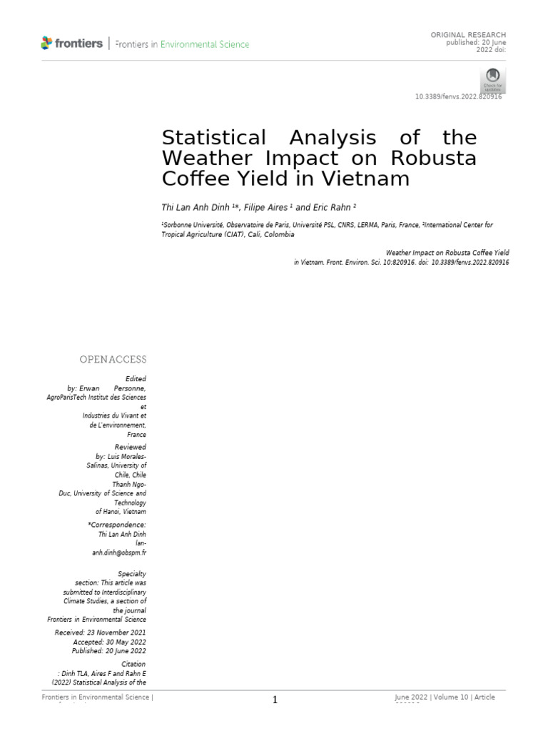 Statistical Analysis of The Weather Impact On Robusta Coffee Yield in ...