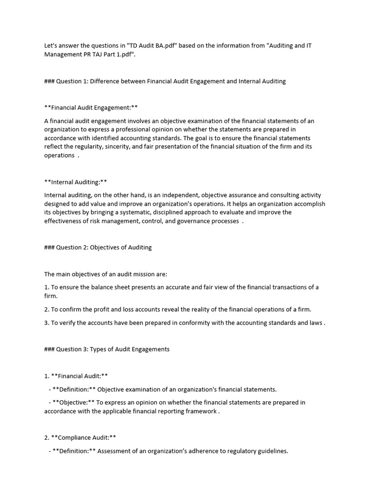Audit TD Answers | PDF