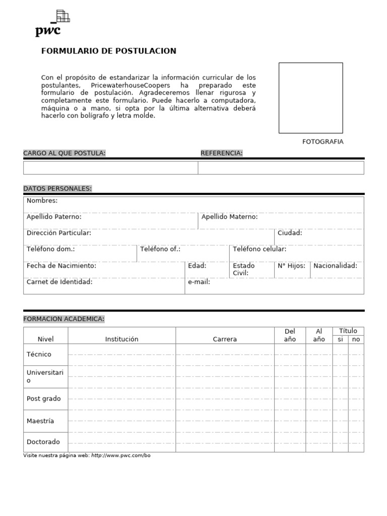 Formulario de Postulación PWC - v2023 | PDF