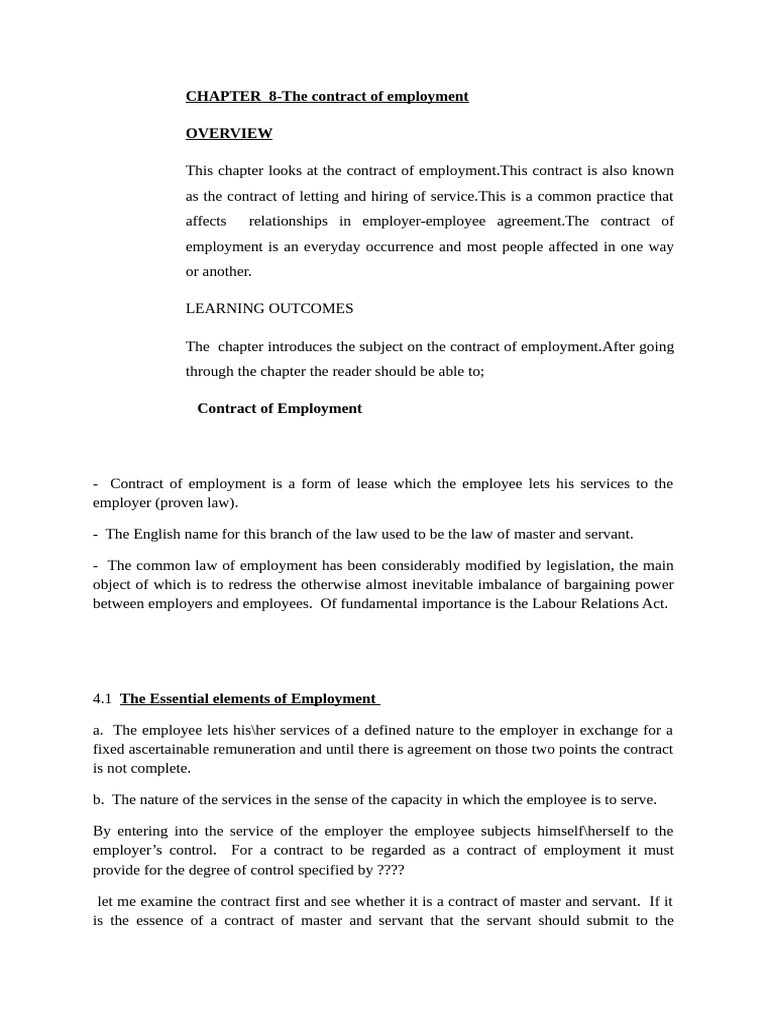 Chapter 8-The Contract of Employment | PDF