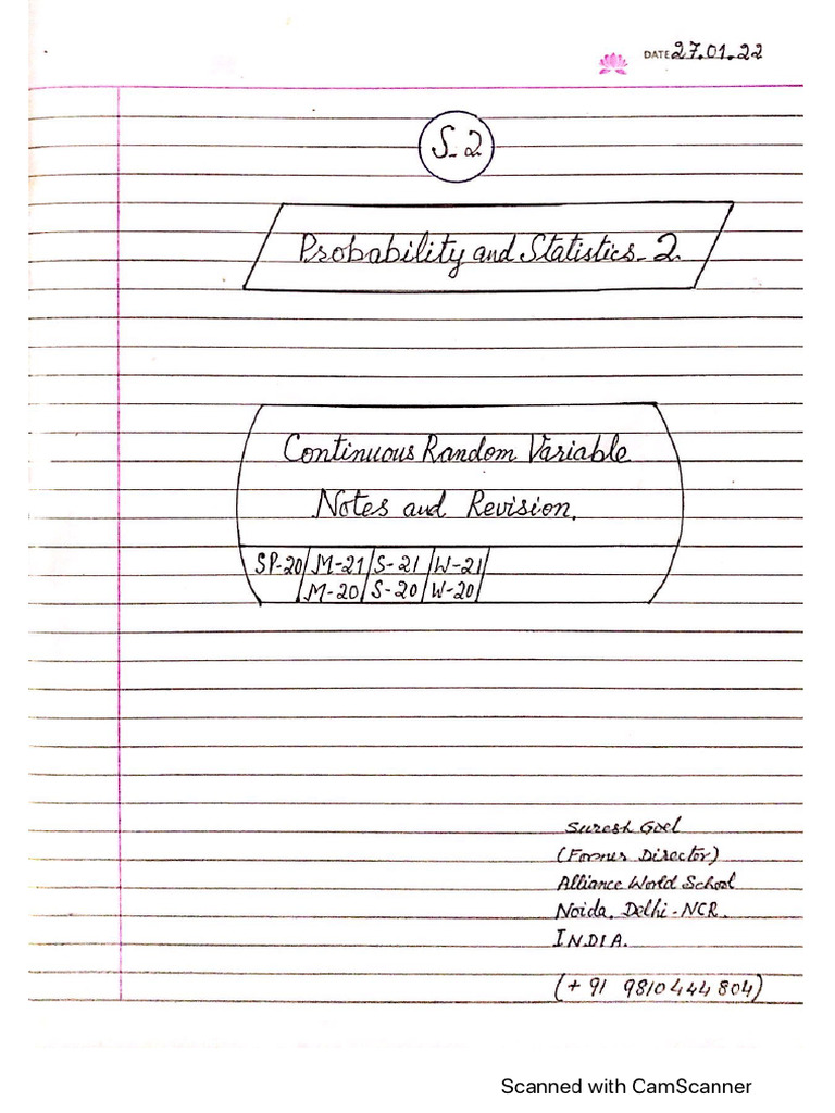 S2-Continuous Random Variable - Notes and Revision | PDF