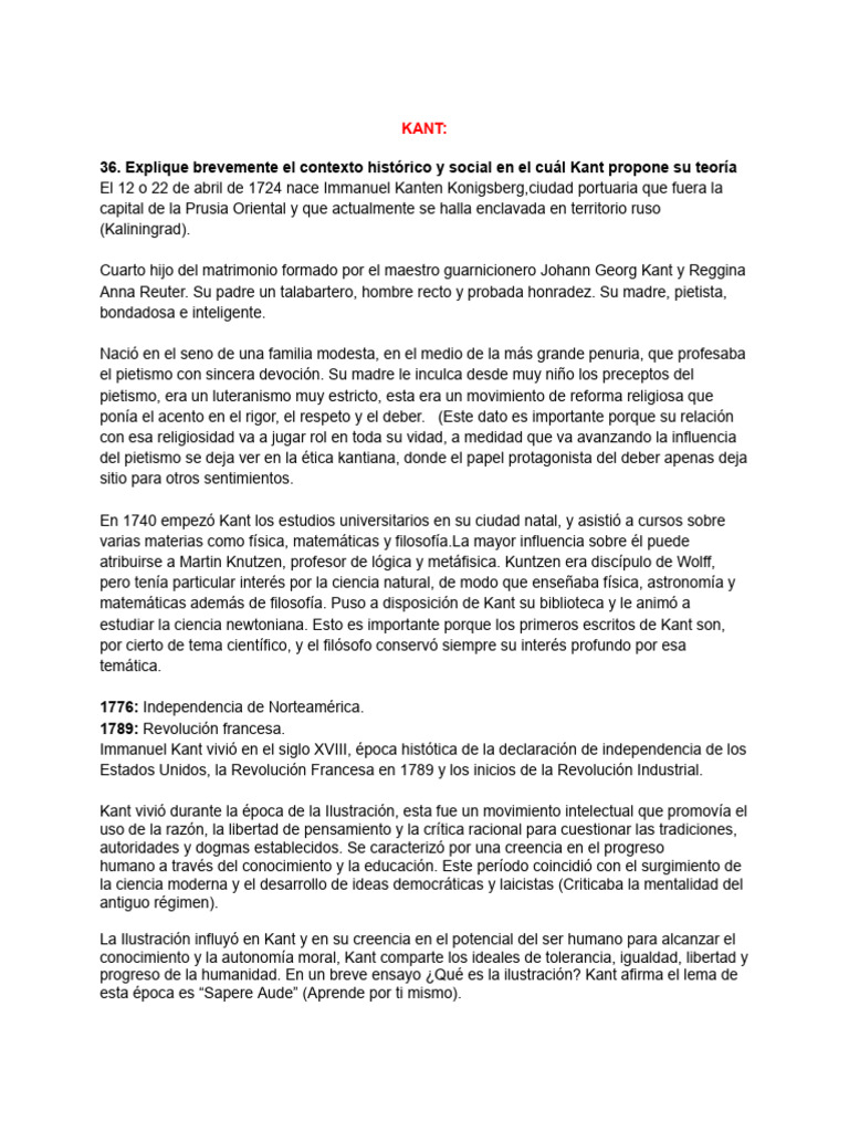 Contexto histórico de la filosofía kantiana | PDF | Immanuel Kant ...