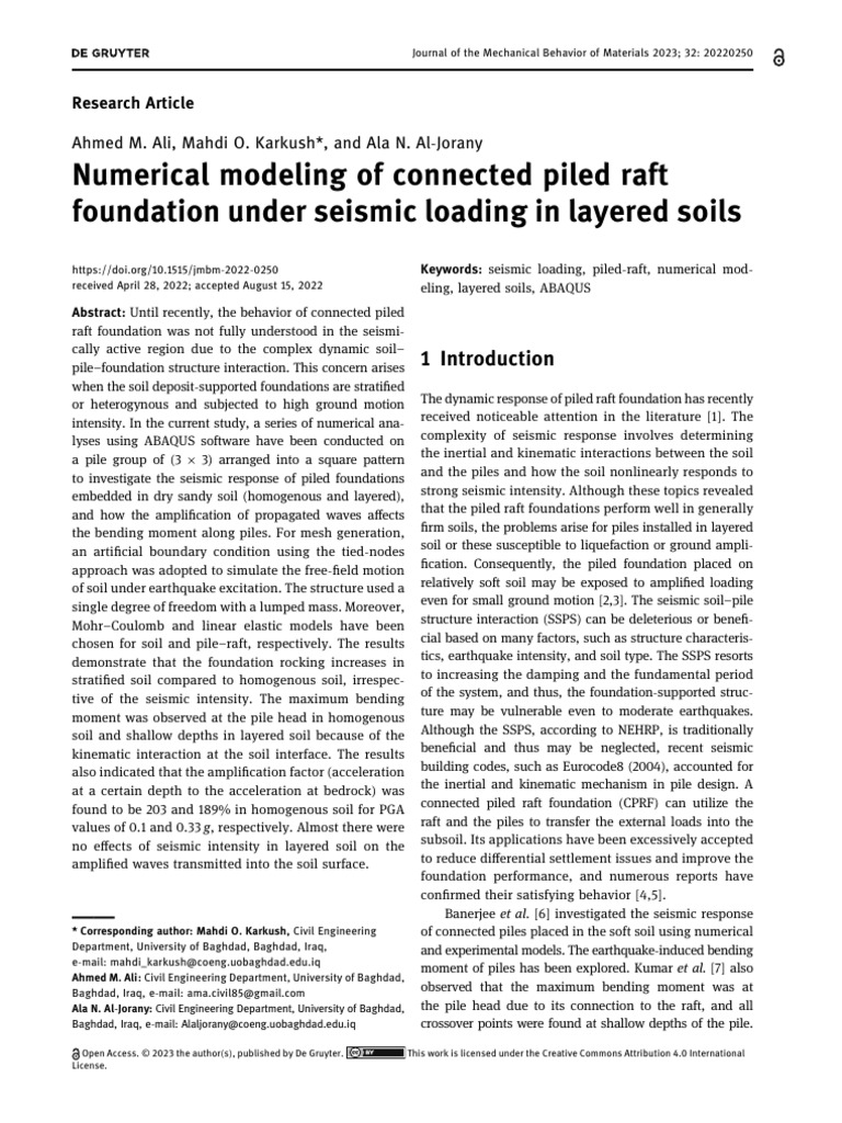 Numerical Modeling of Connected Piled Raft Foundation Under Seismic ...