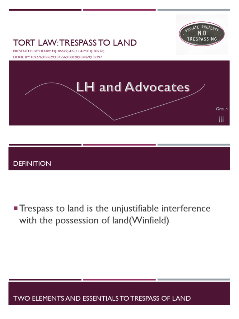 Tort Law Trespass To Land Presentation.... | PDF