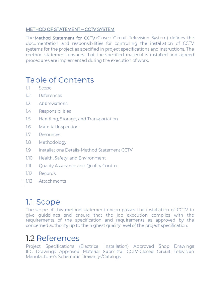 CCTV-Method of Statement (GTS) | PDF