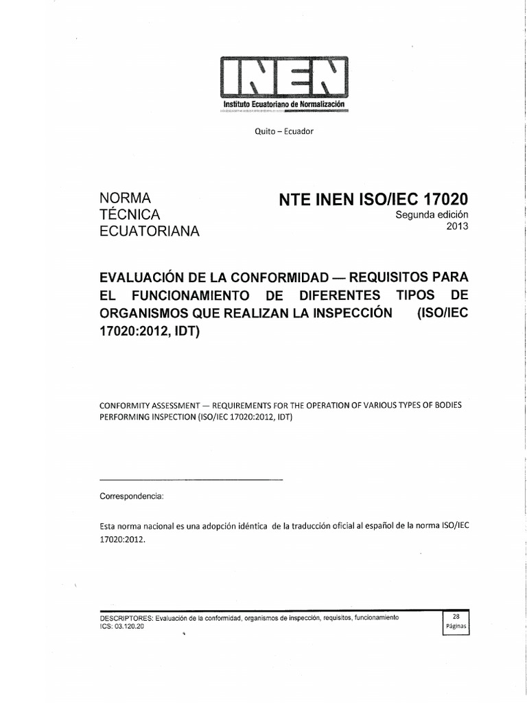 Nte Inen Iso - Iec 17020-2013 | PDF