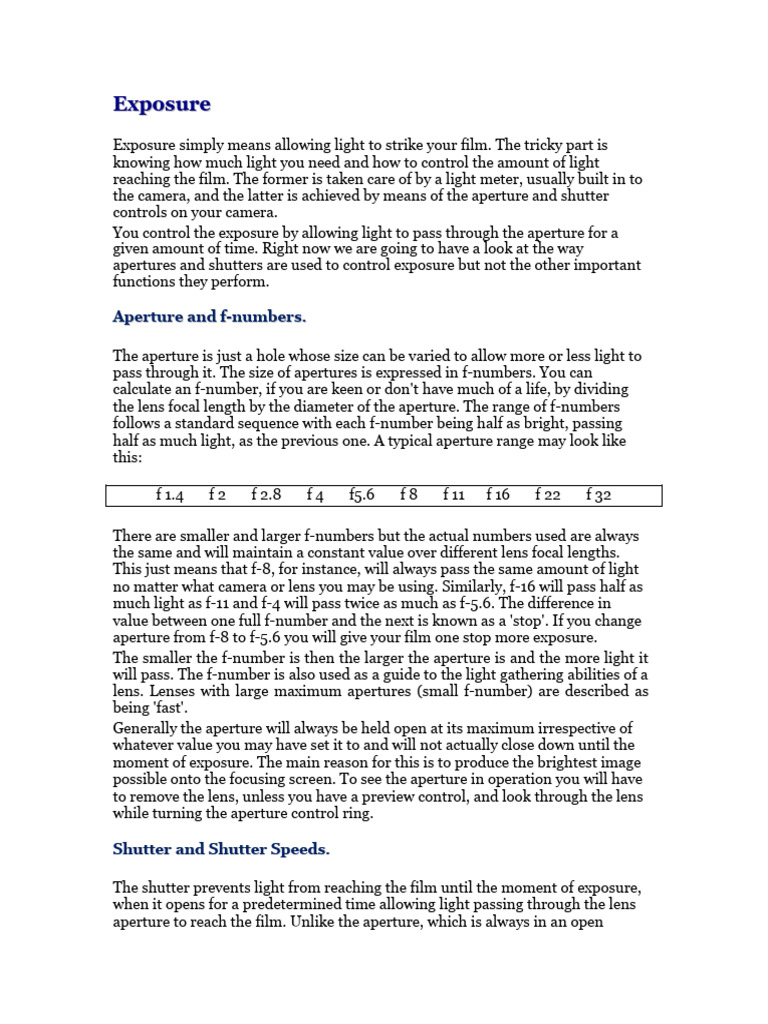 Exposure and Camera Controls | PDF