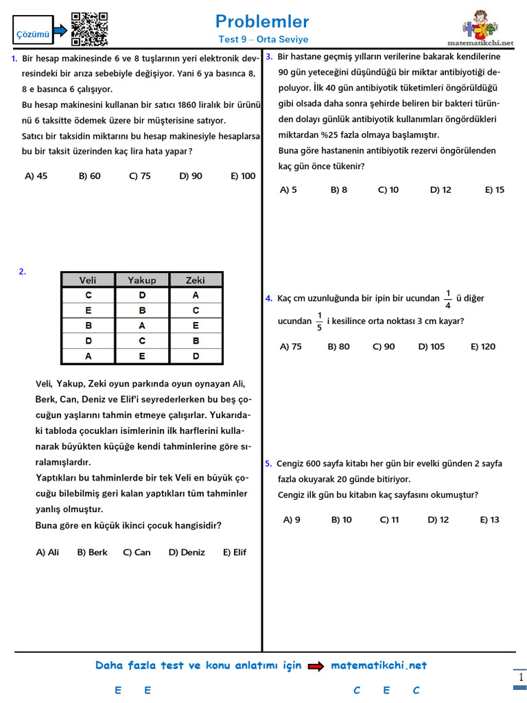 Problemler Test 9 O 1 | PDF