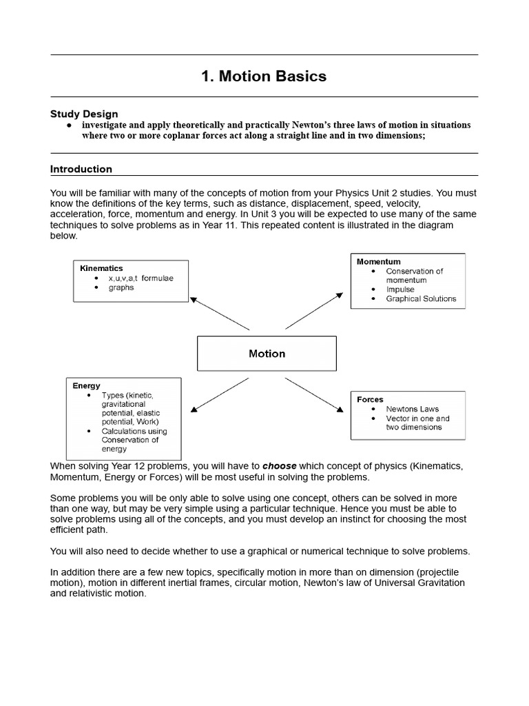 01 Motion Basics Notes 2023 Headstart | PDF