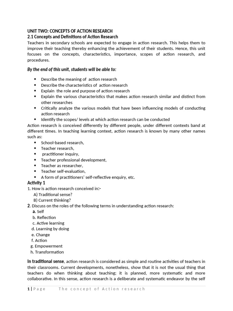 Unit - Two The Concept of Action R. | PDF