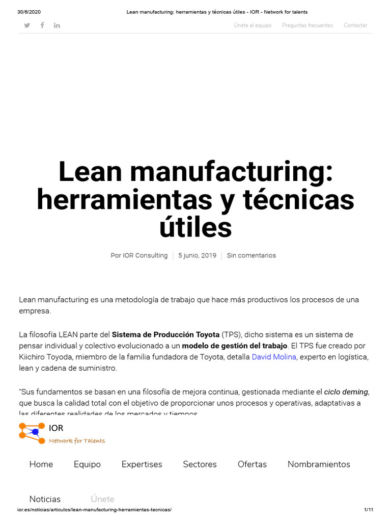 Lean Manufacturing - Herramientas y Técnicas Útiles - IOR - Network For ...