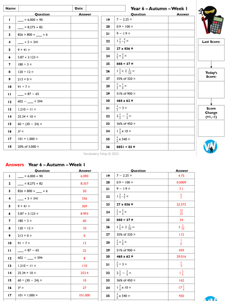 Y6 - Autumn - Week 1 | PDF