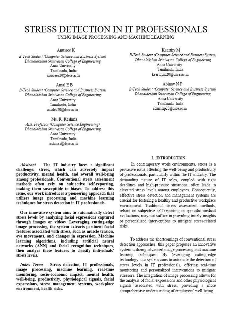 Stress Detection for IT Professionals | PDF | Machine Learning | Stress ...