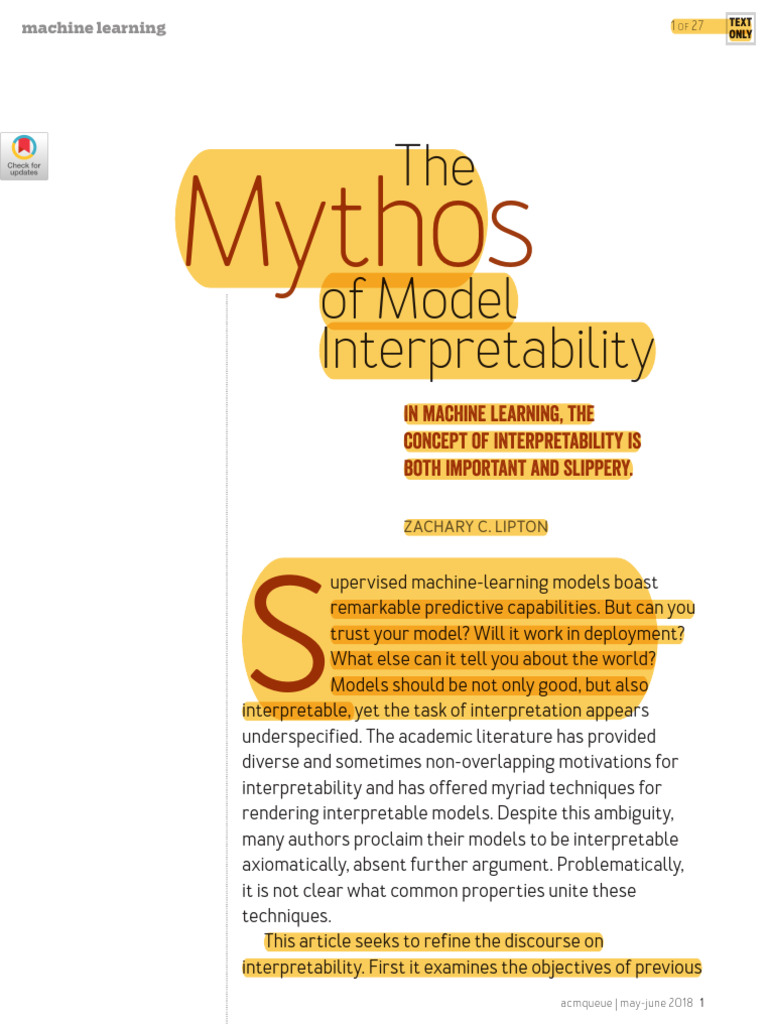 The Mythos of Model Interpretability | PDF | Machine Learning ...