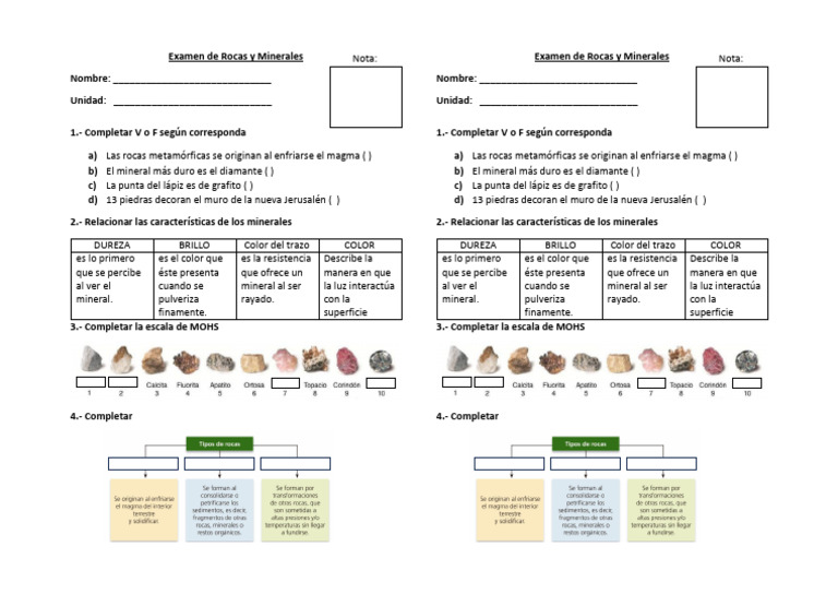 Examen rocas y minerales | PDF