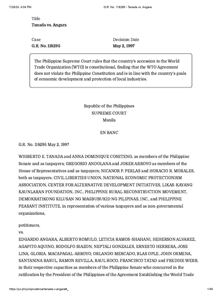 G.R. No. 118295 - Tanada vs. Angara | PDF