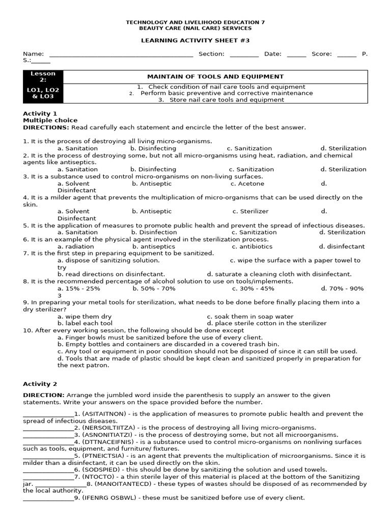Lesson 3 Nail Care | PDF