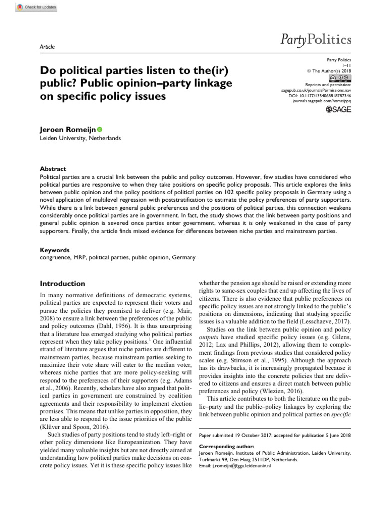 Do Political Parties Listen To Their Public Public | PDF