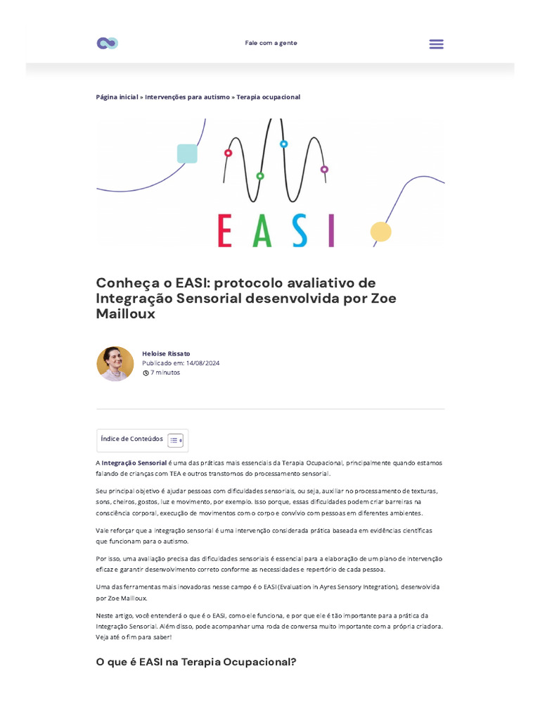 Conheça o EASI - Protocolo Avaliativo de Integração Sensorial | PDF