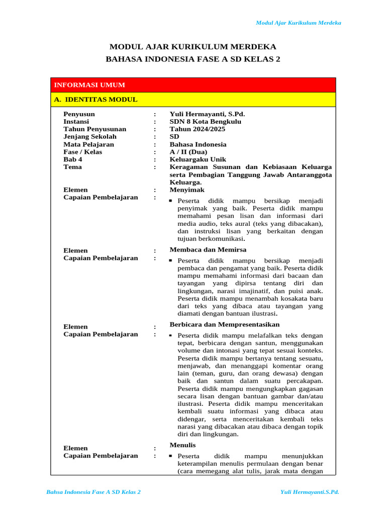 Modul Ajar B Indonesia Kelas 2 Bab 4 Pdf