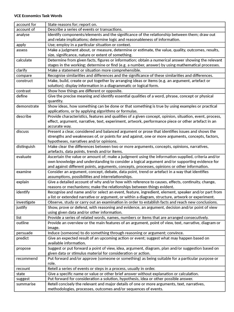 VCE Economics Command Terms Guide | PDF | Argument | Reason