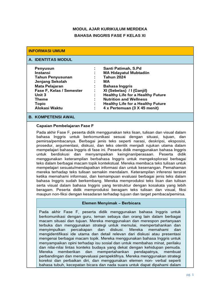 Modul Ajar Bahasa Inggris Kelas Xi Sma Fase F Unit 3 Pdf
