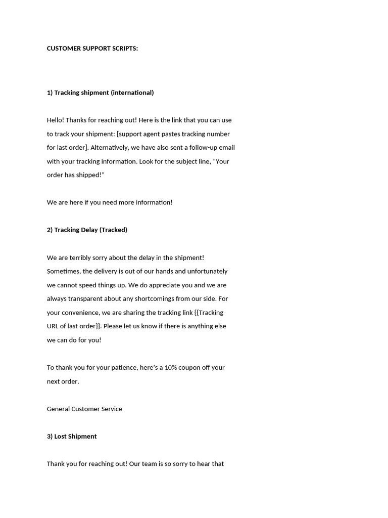 Customer Support Scripts. | PDF