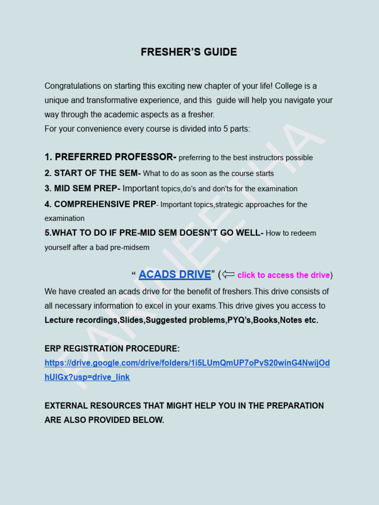 Fresher’s Guide | PDF