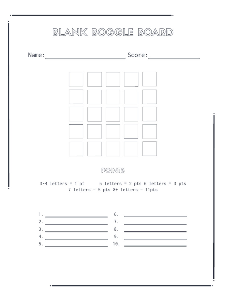 Free Blank Boggle Board Template | PDF