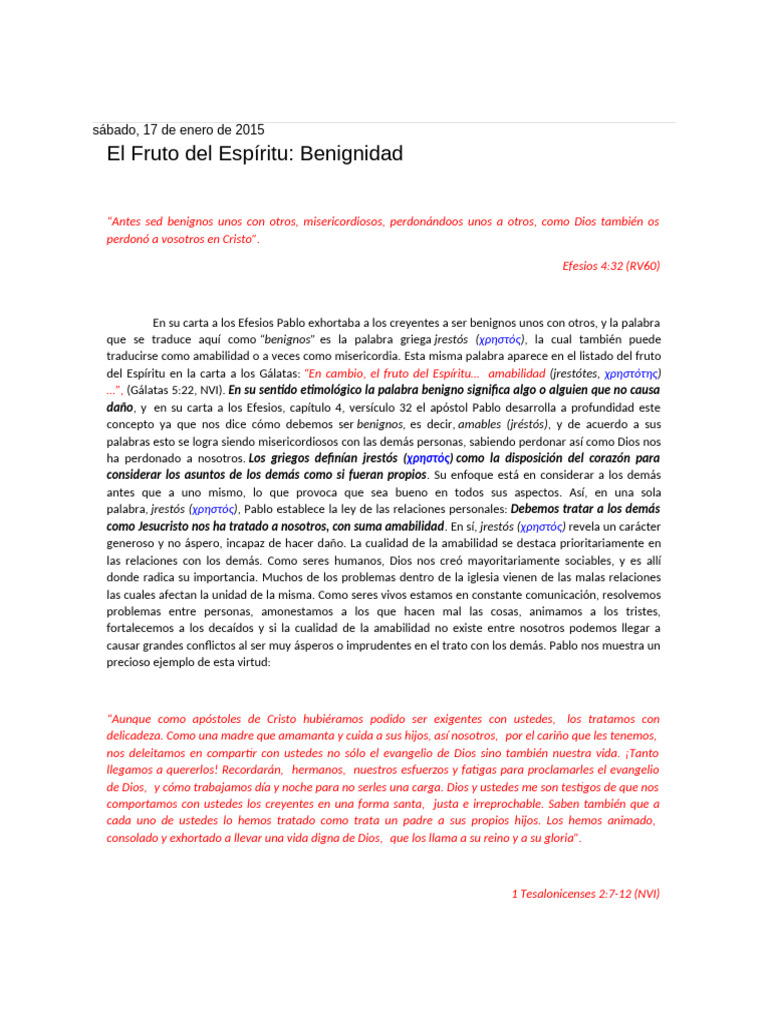 El Fruto Del Espiritu Santo La Benignidad | PDF