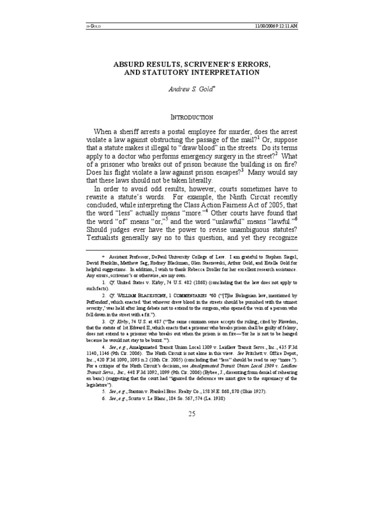 Absurd Result & Interpretation (Gold) PDF Statutory Interpretation Virtue