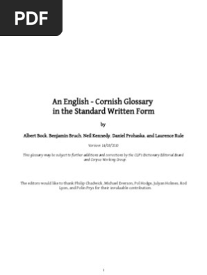 An English Cornish Glossary In The Standard Form Grammatical Gender Linguistic Typology