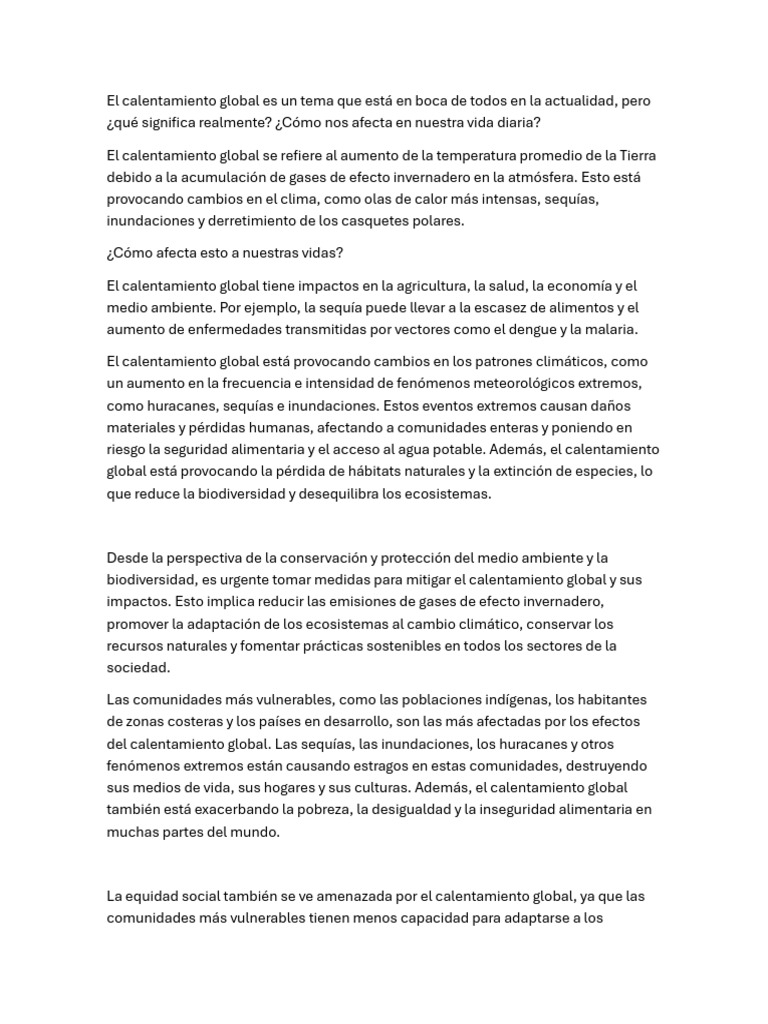 El Calentamiento Global | PDF | Cambio climático | Ciencia y matemáticas