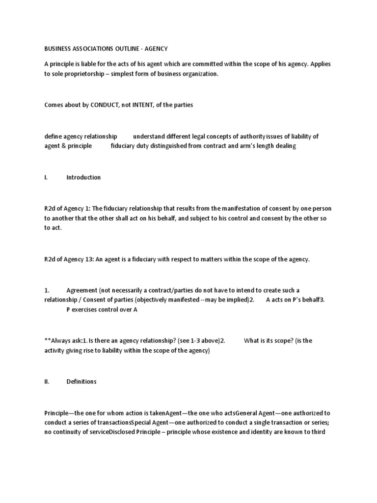 Business Associations Outline | PDF | Partnership | Law Of Agency