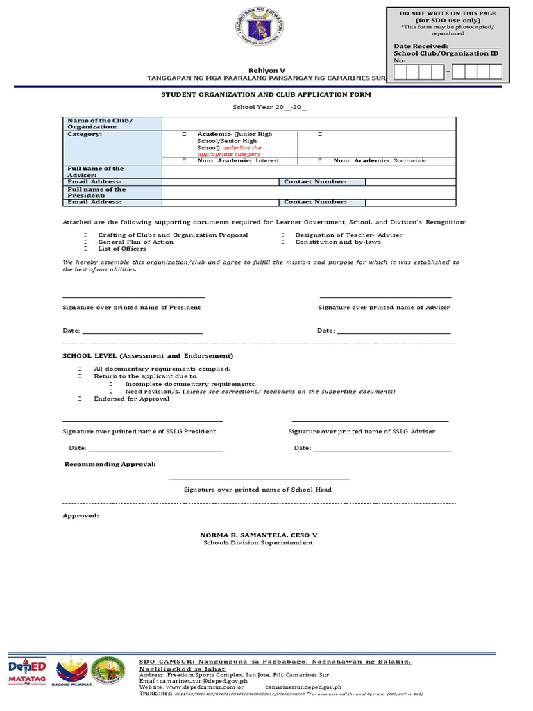 Club Application Form Template | PDF