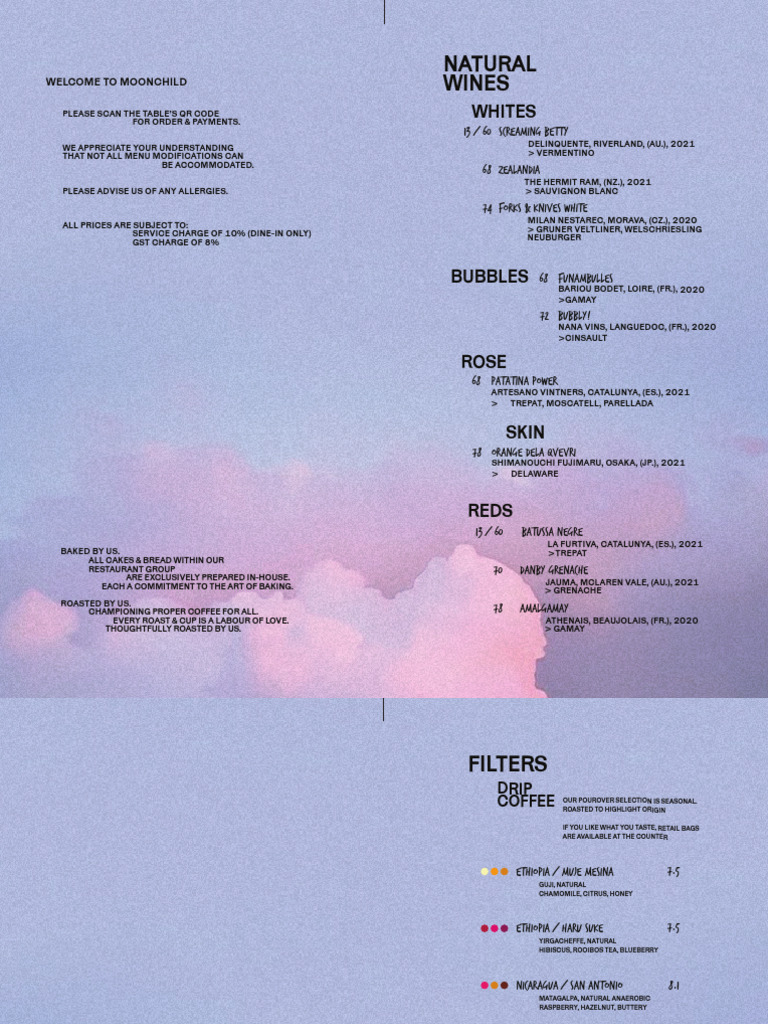 Moonchild Menu | PDF