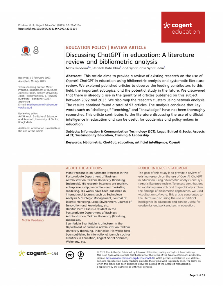 Discussing ChatGPT in Education - A Literature Review and Bibliometric ...