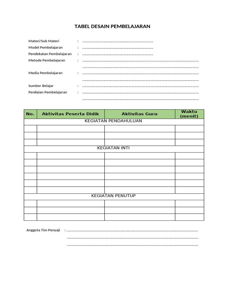 Tabel Desain Pembelajaran | PDF